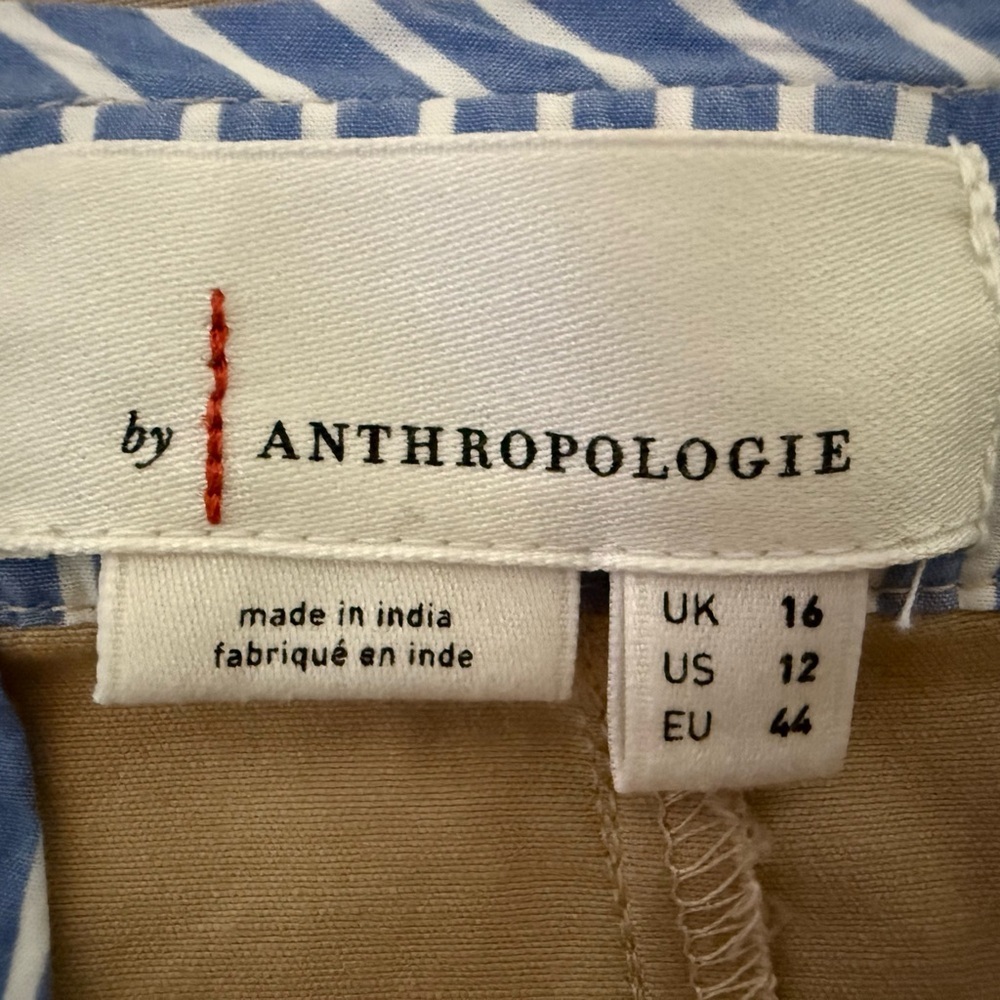 ANTHROPOLOGIE SIZE 12‎ KHAKI SKIRT WITH BLUE STRIPED DETAILS - Picture 6 of 8